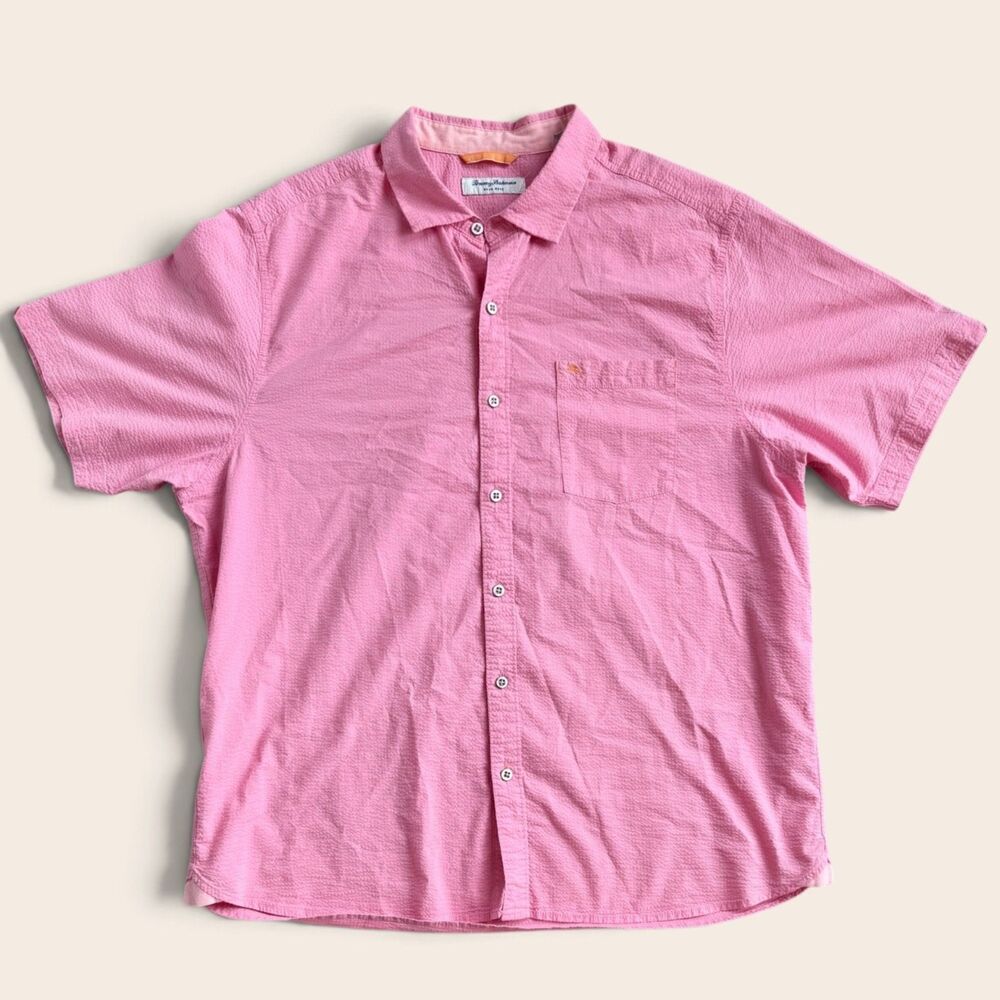 ommy Bahama Nova Wave Pink Seersucker Shirt XL Short Sleeve Coastal Resort